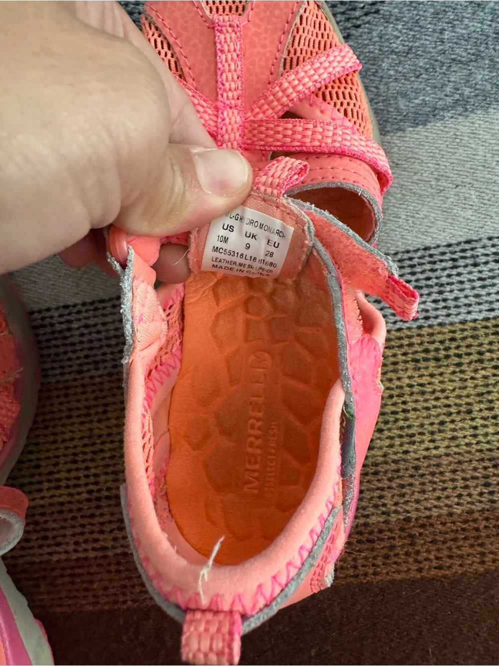 Merrell Kids Coral Pink Hook-and-Loop Active Sandals
